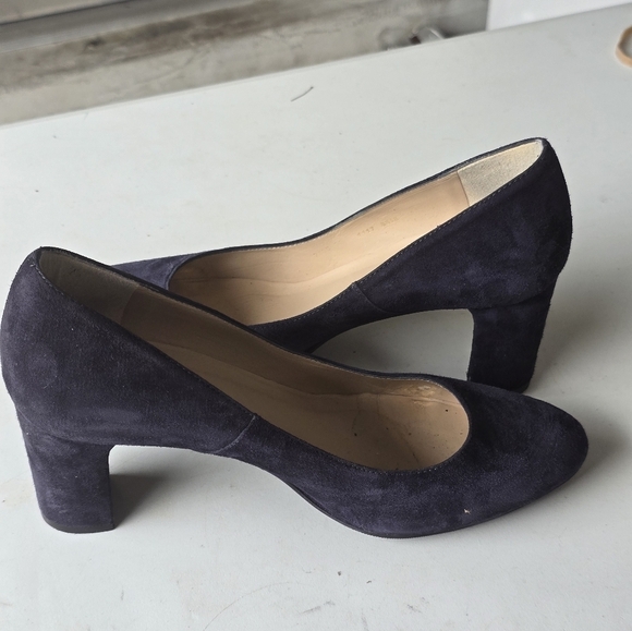 LK Bennett London Suede Pumps Sz 38 Blue Women Block Heel Comfort - Picture 12 of 13